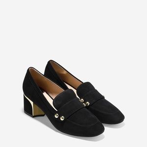 Cole Haan Block Heel Black Suede Loafer Size 9.5